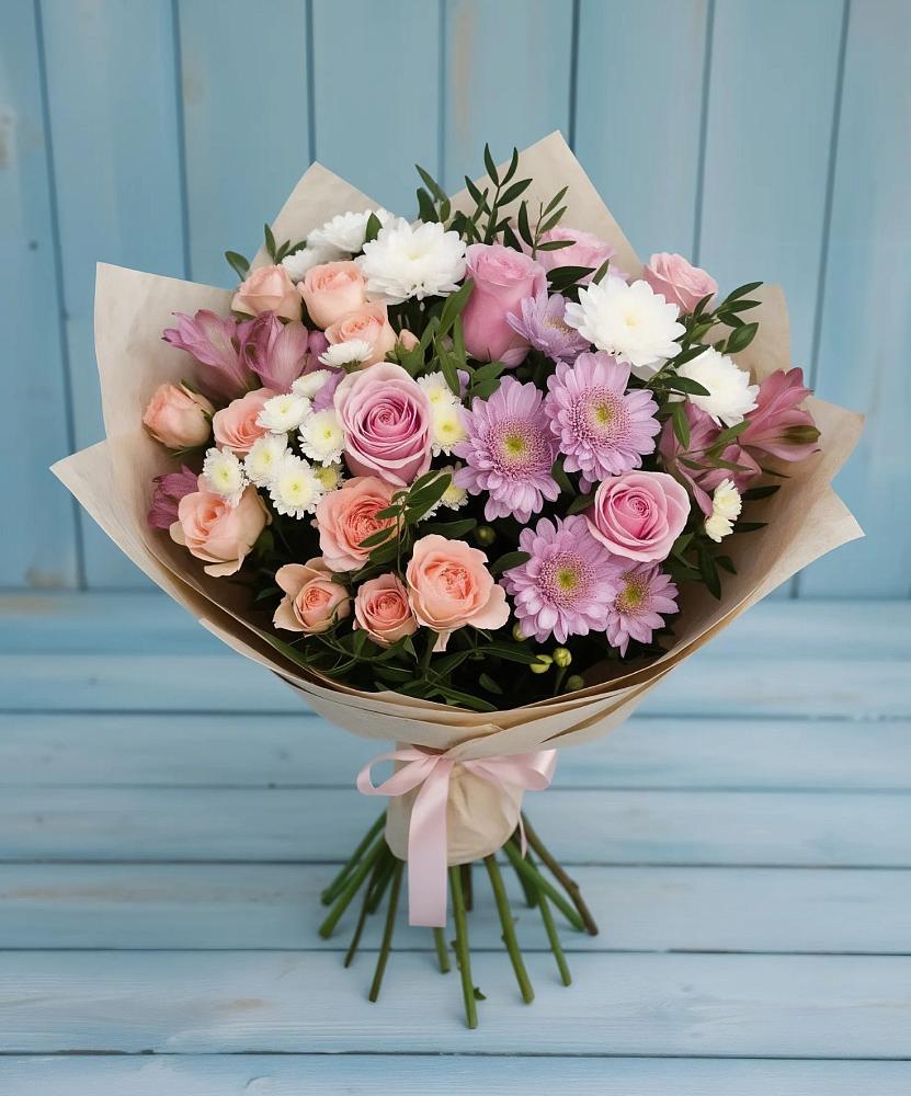 Букет цветов из: Хризантемы, Розы и Альстромерии в Подпорожье