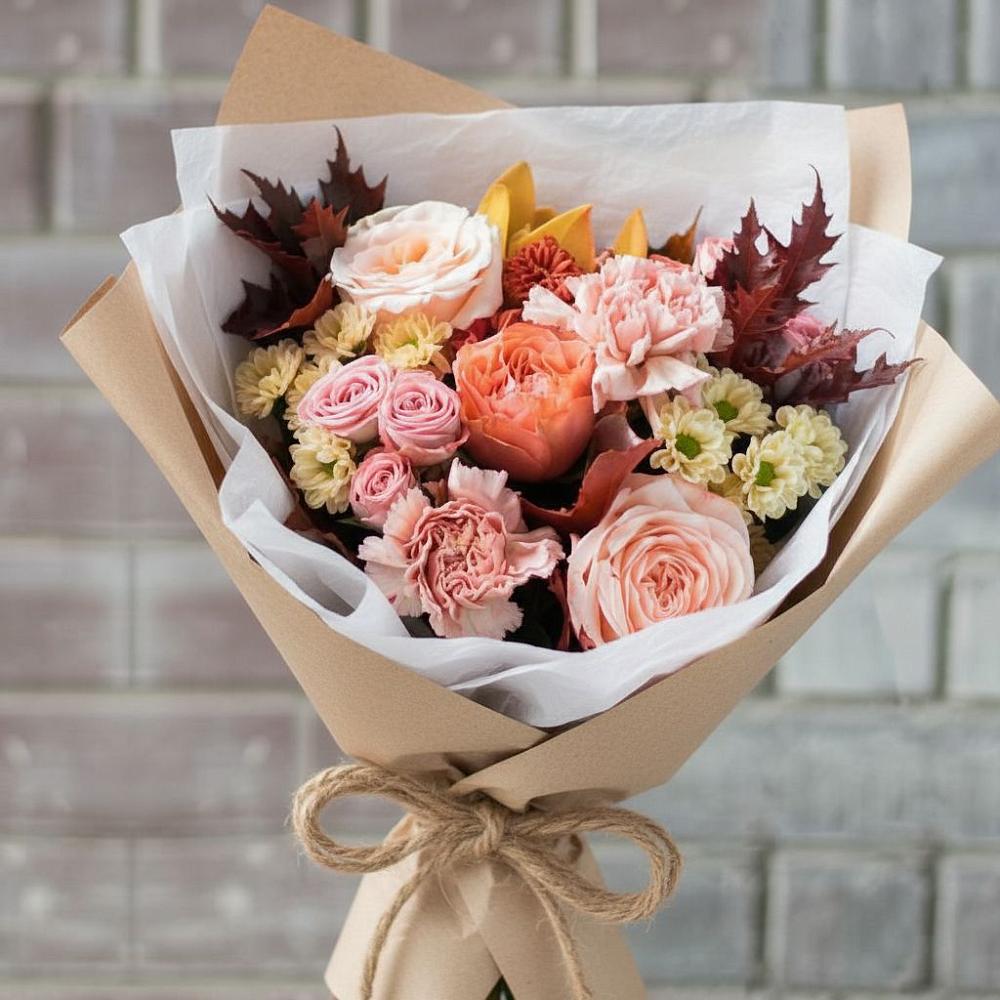 Букет цветов из: Гвоздики, Хризантемы и Розы в Подпорожье