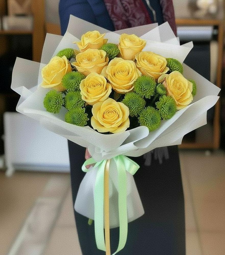 Букет цветов из: Хризантемы и Розы в Подпорожье