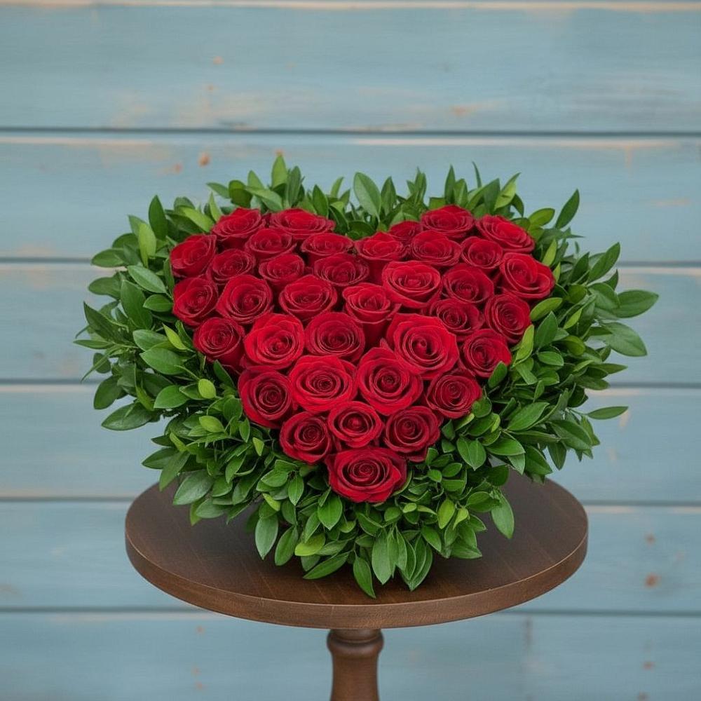 Цветочная композиция из Розы в виде сердца в Подпорожье