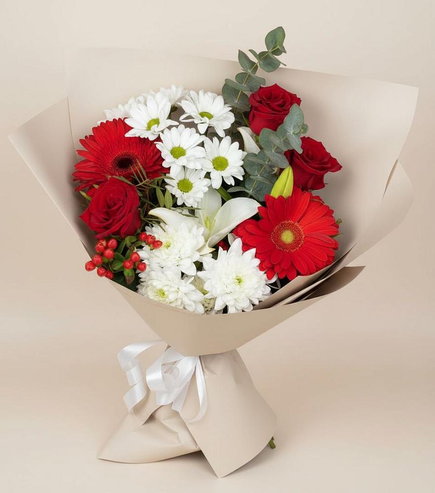 Букет цветов из: Розы, Хризантемы, Герберы и Лилии в Подпорожье